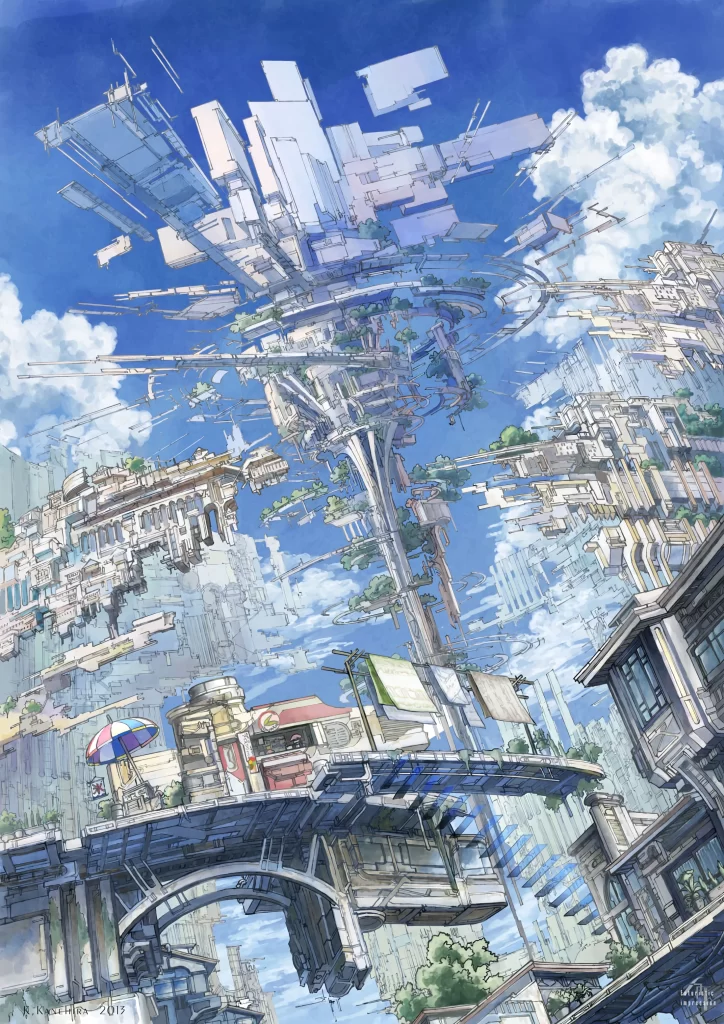 Floating City Blue White Clouds Sky