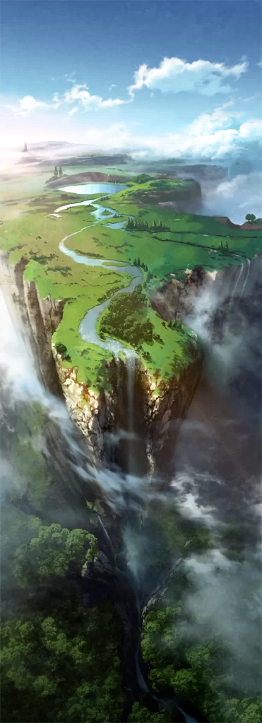 Floating Island Green Blue Fantasy Surreal