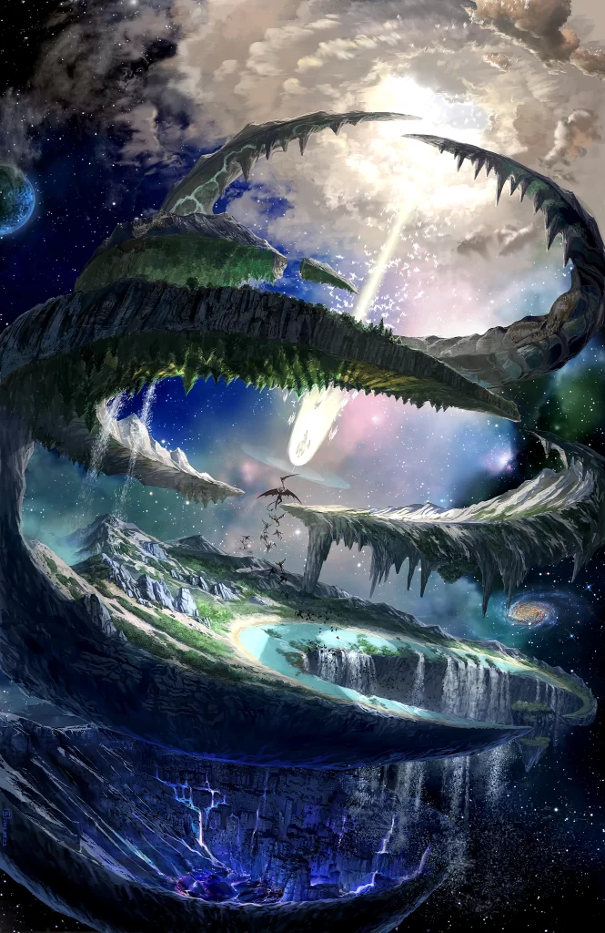 Floating Islands Blue Green Cosmic Light
