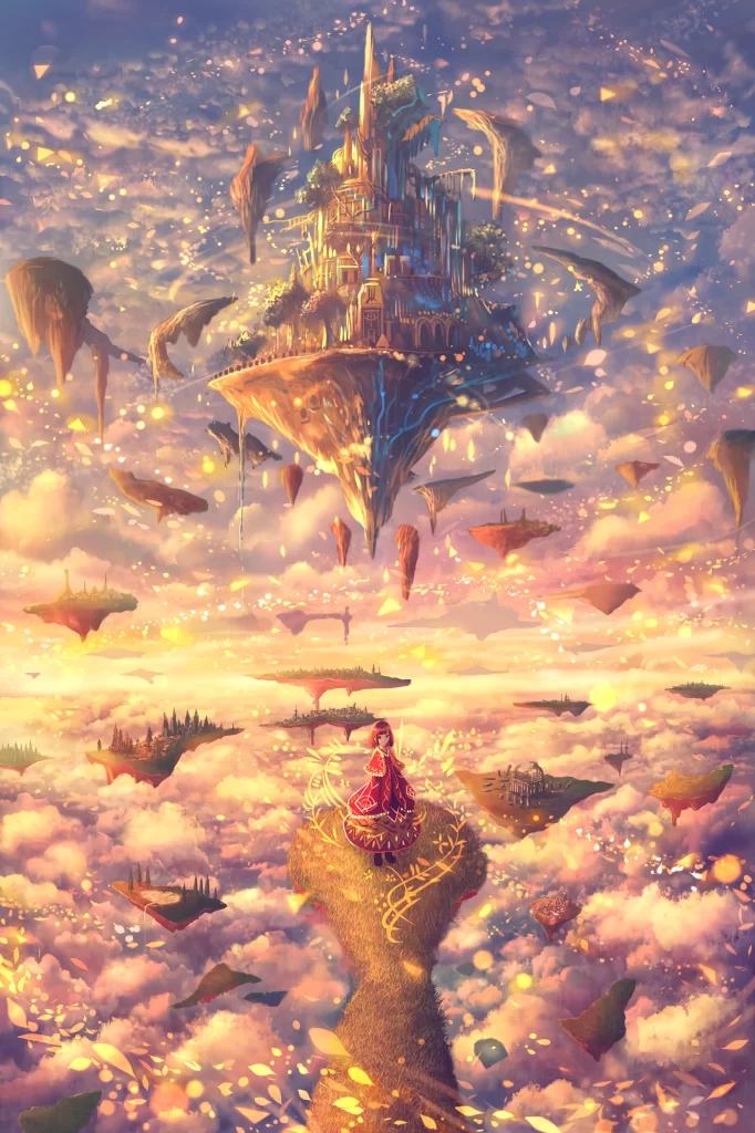 Floating Islands Fantasy Sunset Adventure Exploration