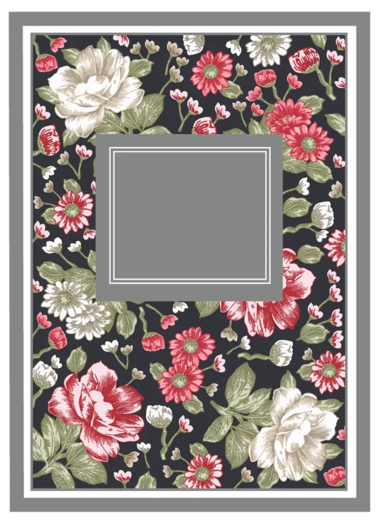 Floral Frame on Dark Background with Pink Red Flowers