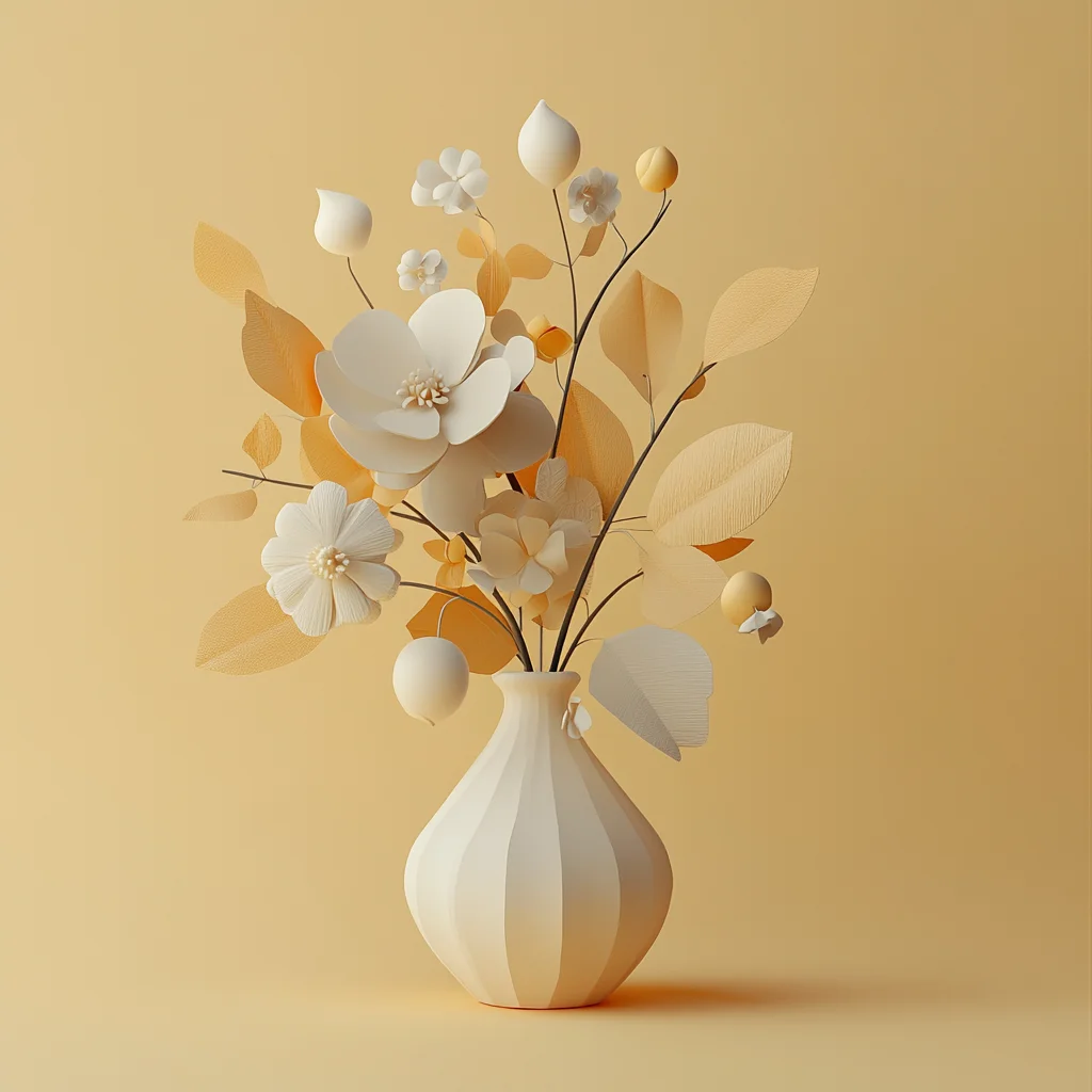 flower vase leaf leaves paper 3D blooming art