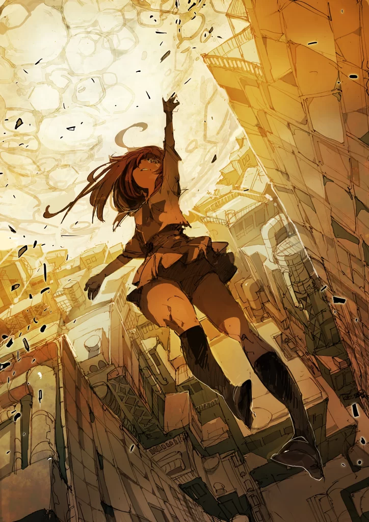 Flying Girl Yellow Orange Cityscape Dynamic