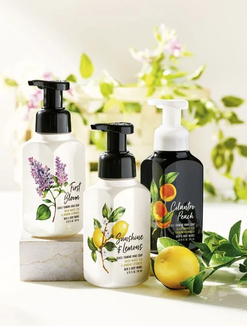 Foam Soap Bottle White Floral Design Skincare