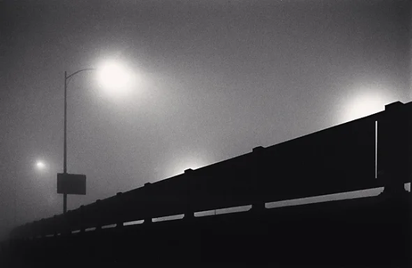 Foggy Bridge Minimalist High Contrast Mysterious Atmospheric