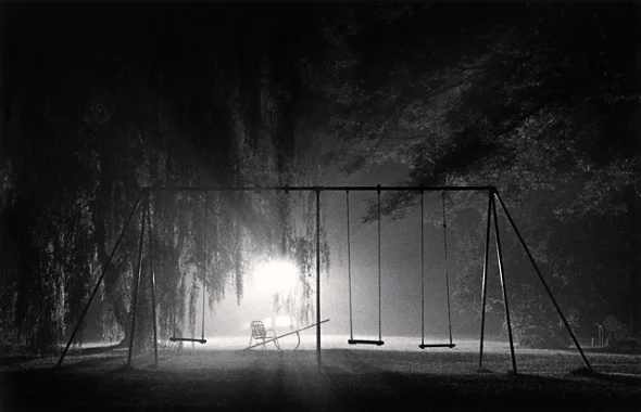 Foggy Playground Swings Dramatic Mysterious High Contrast