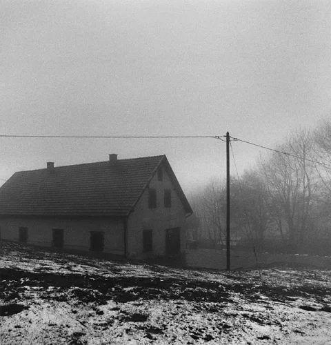 Foggy Rural House Dramatic Atmospheric Landscape