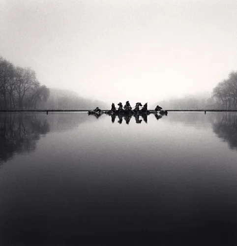 Foggy Statue Reflective Dramatic Atmospheric Monochrome