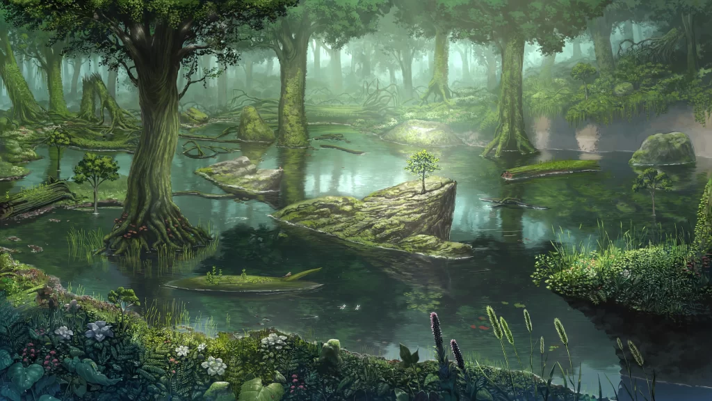 Forest Greenery Water Stream Trees