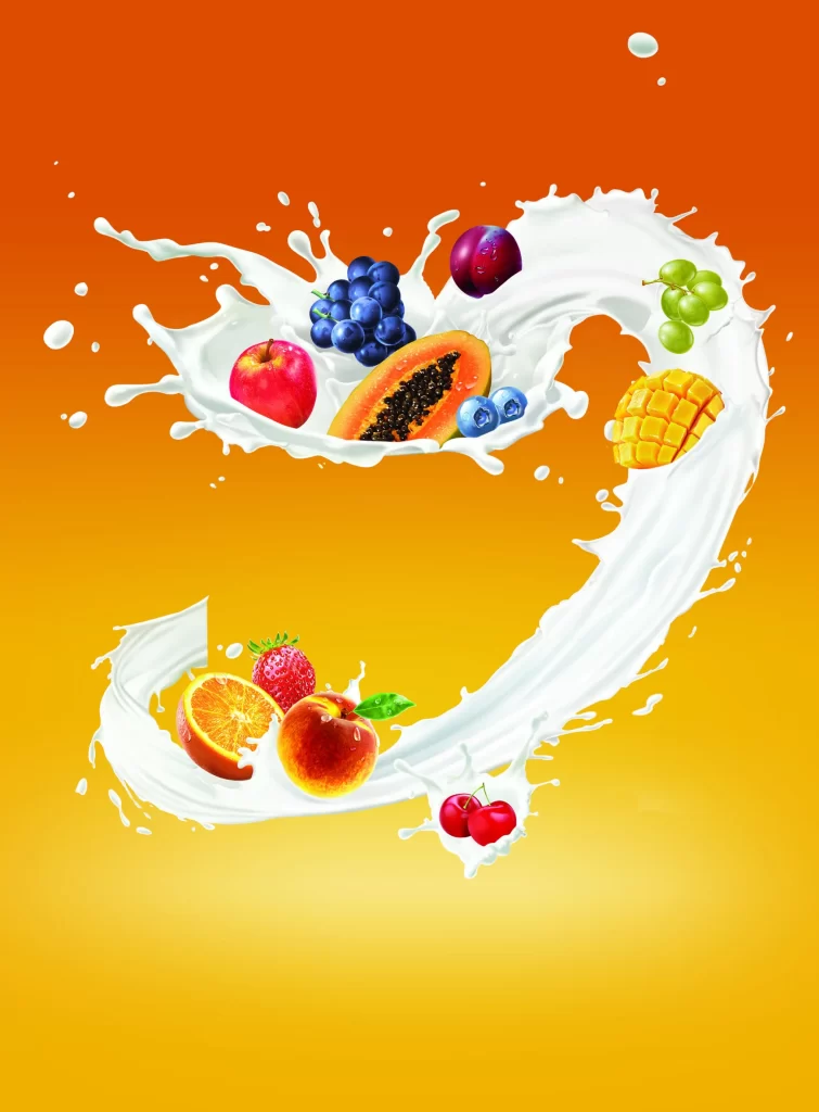 Fruit Juice Splash Milk Orange Red Blue Yellow Green