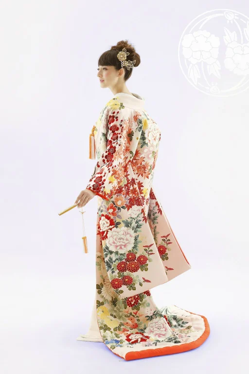 Furisode Kimono Floral Red Cherry Blossom Elegant Ceremonial