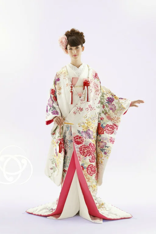 Furisode Kimono White Floral Cherry Blossom Elegant Ceremonial