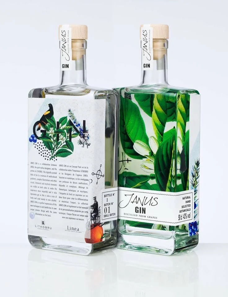 Gin Bottle Glass Green Botanical Distilled