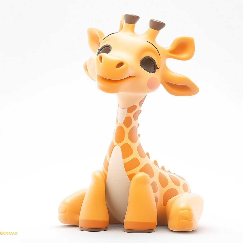 Giraffe 3d Cartoon Animal Cute Sitting White Background