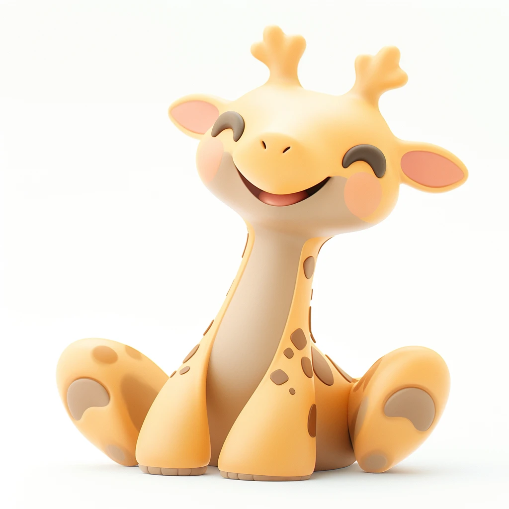 Giraffe 3d Cartoon Cute Happy Sitting White Background