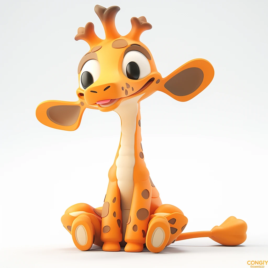Giraffe Cartoon 3d Orange Spots Sitting White Background