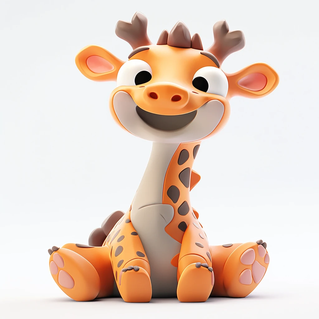 Giraffe Cartoon 3d Orange Spots White Background Animal