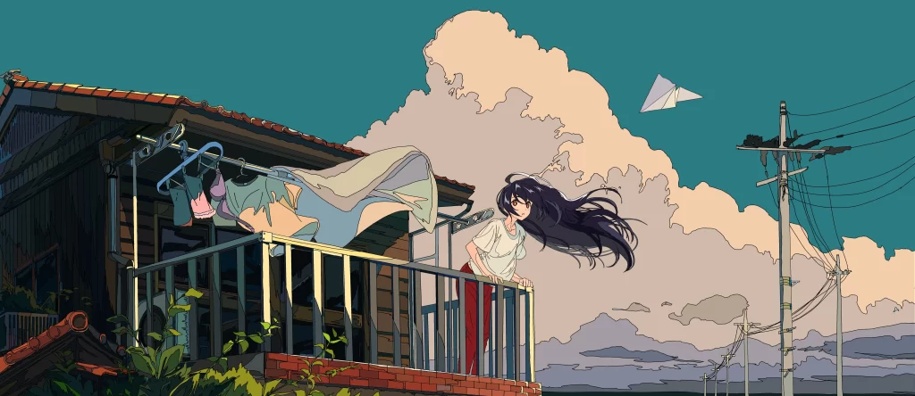 Girl Balcony Blue Sky White Clouds
