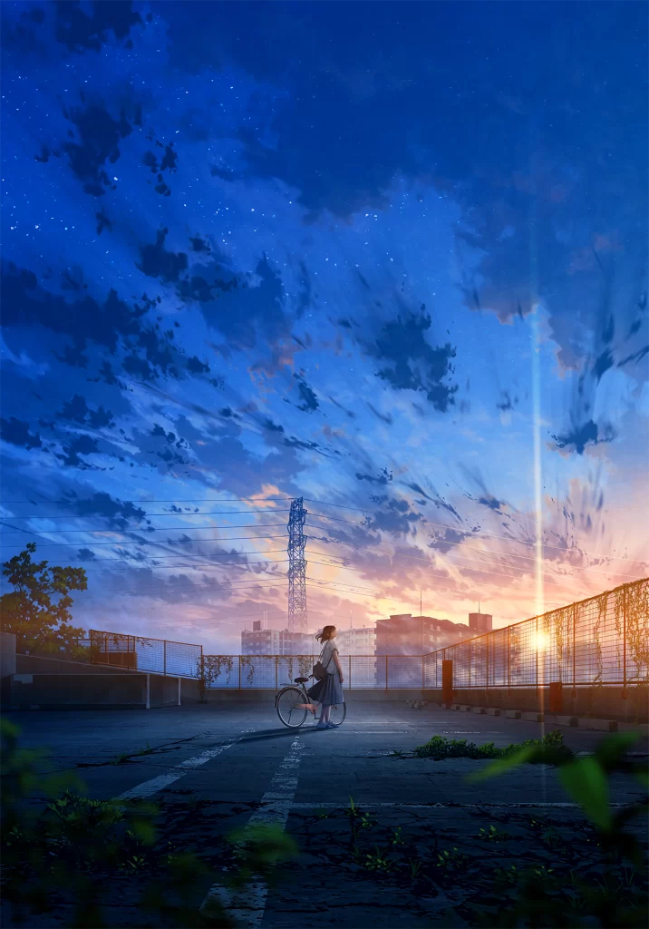 Girl Bicycle Blue Sky Sunset