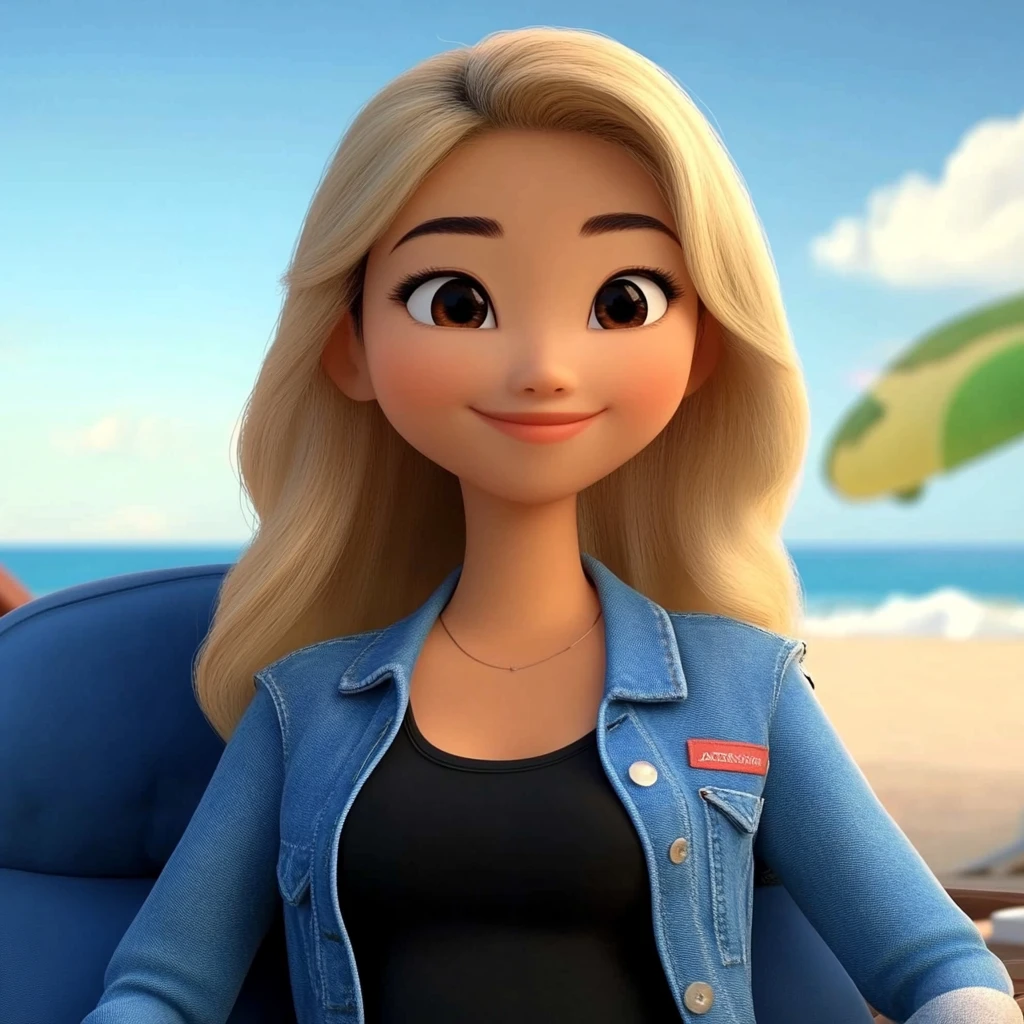Girl Blonde Denim Jacket Beach 3d Animation