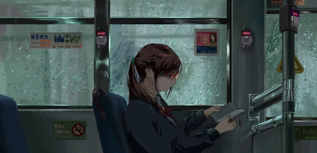 Girl Blue Black Red Glasses Reading
