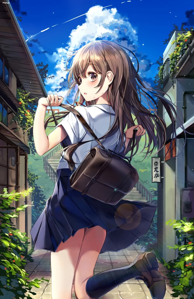 Girl Blue Green White Anime School