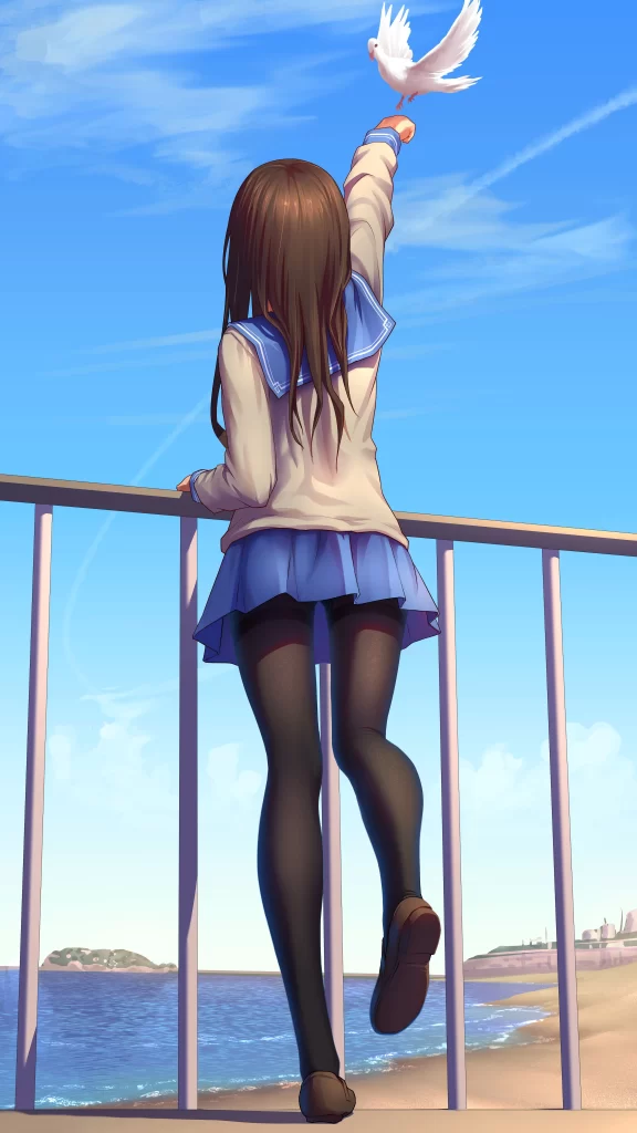 Girl Blue White Yellow School Uniform