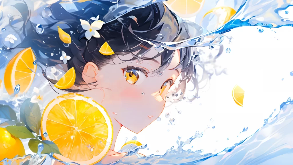 Girl Blue Yellow Orange Water