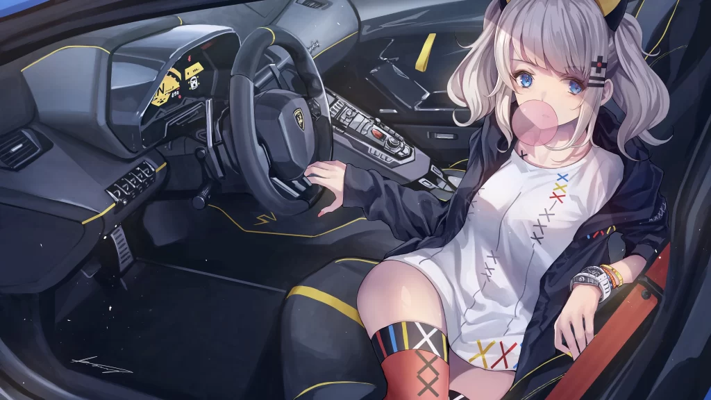 Girl Car Black White Casual