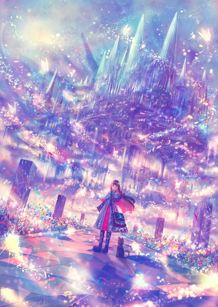 Girl Cat Fantasy Purple Blue Sparkles