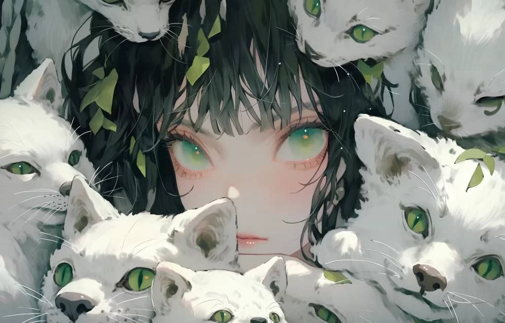 Girl Cats Green Eyes Fantasy