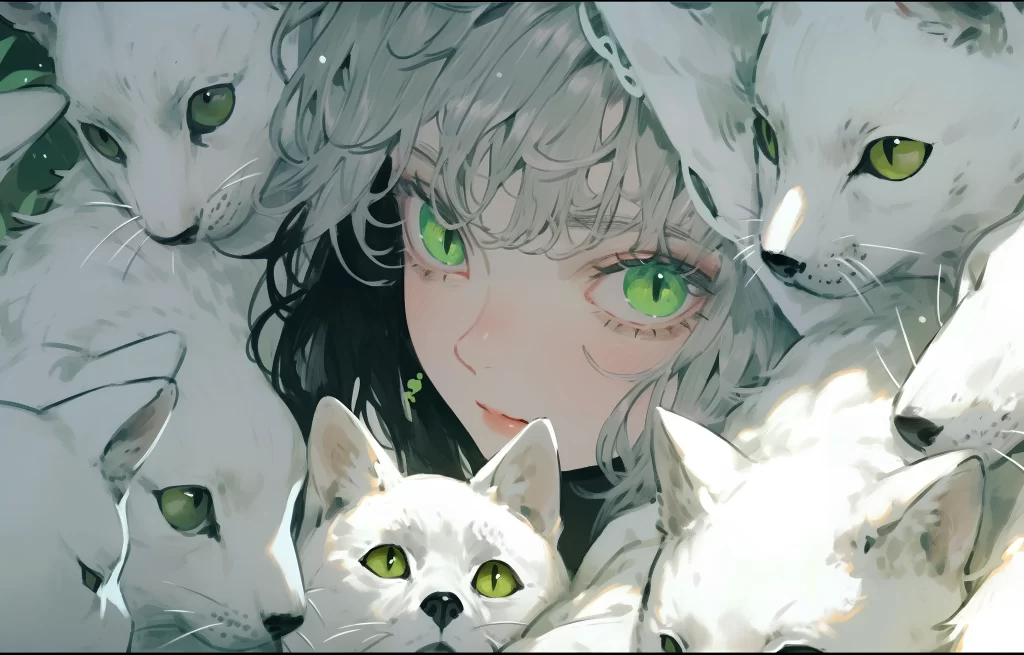 Girl Cats Green Eyes Fantasy 2