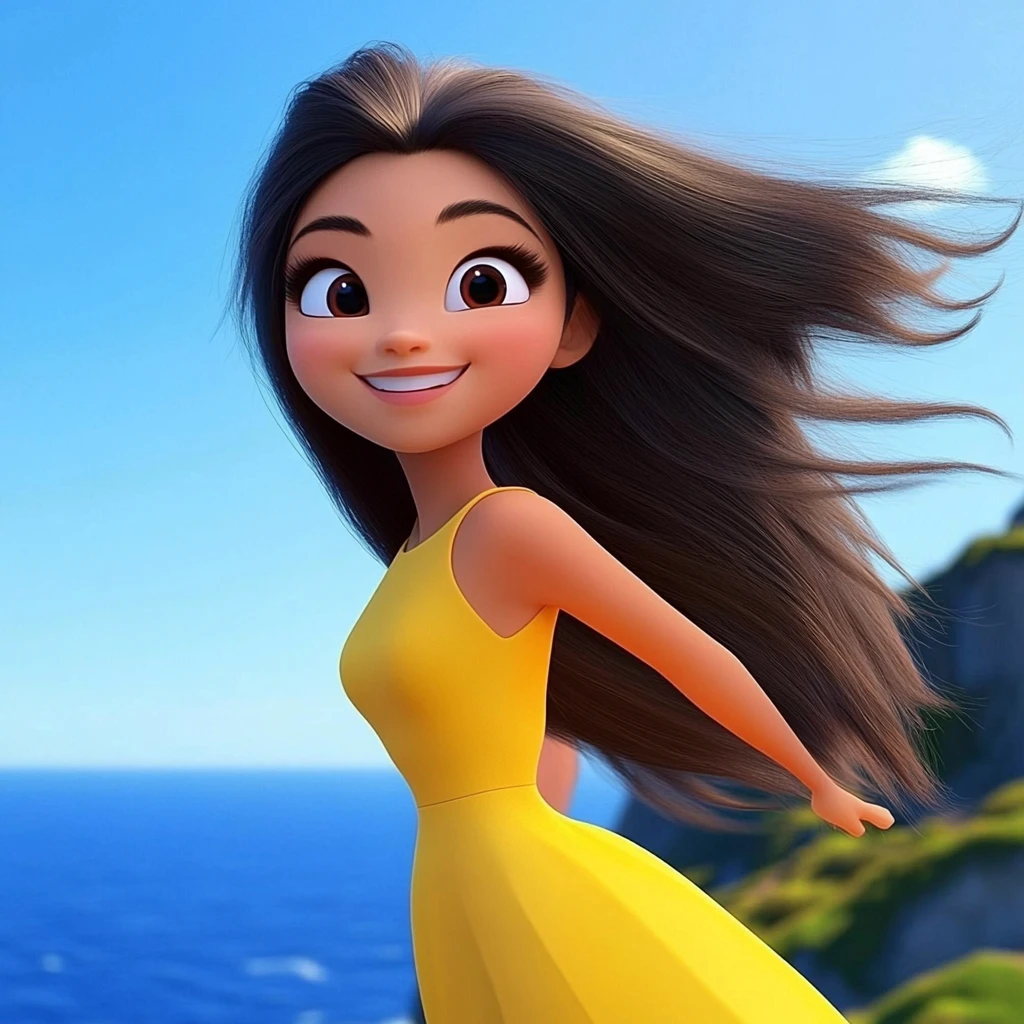 Girl Dress Brown Hair Coast 3D Animation