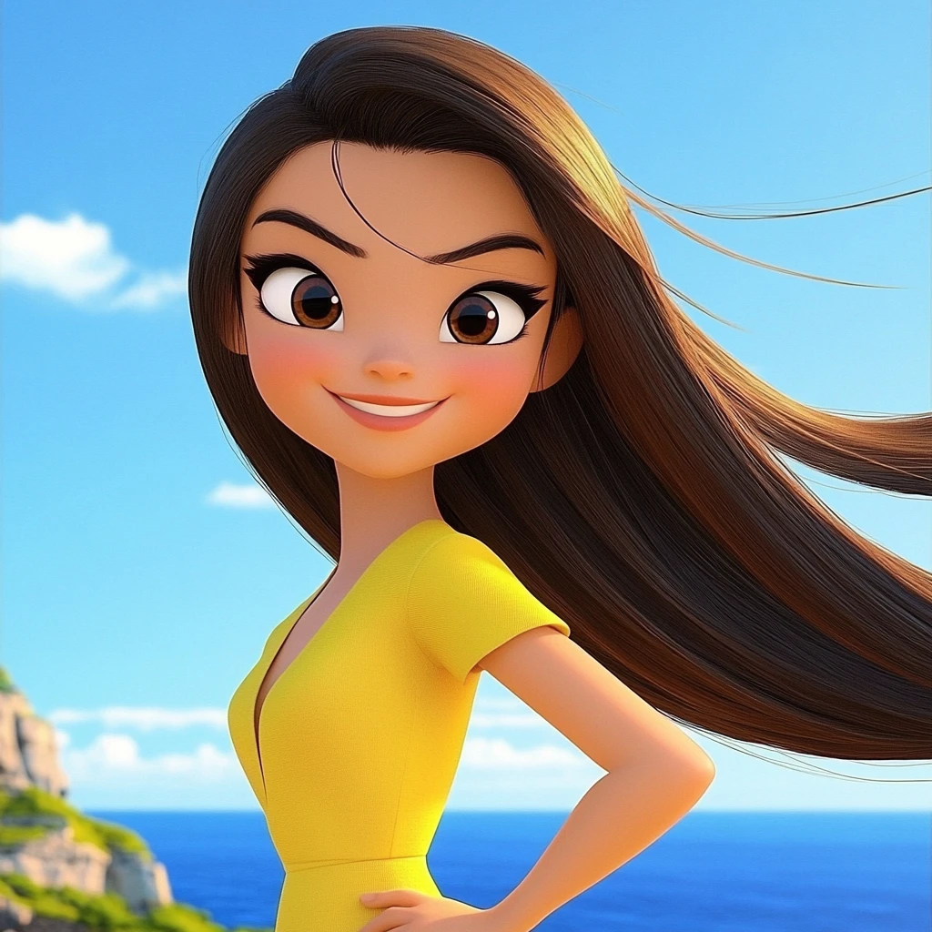 Girl Dress Long Hair Coast 3D Animation