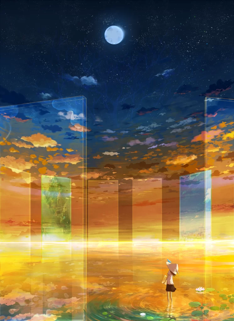 Girl Moon Clouds Reflections Fantasy