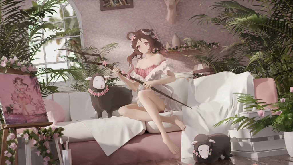 Girl Pink Green Fantasy Pastel Nature