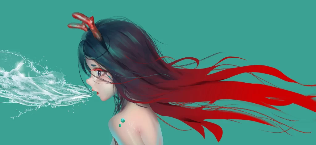 Girl Red Hair Blue Fantasy Water