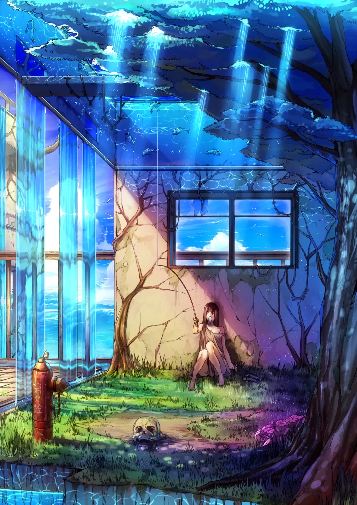 Girl Sitting Blue Purple Nature Tree