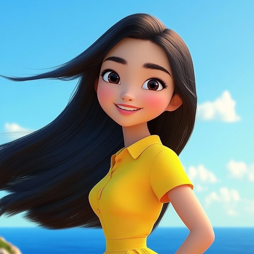 Girl Sundress Long Hair Coast 3D Animation