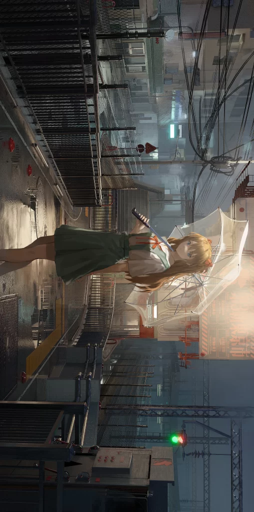 Girl Umbrella Rainy Cityscape Anime