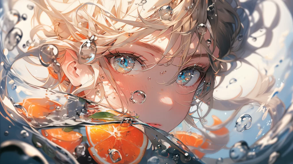 Girl Water Oranges Light Dreamlike