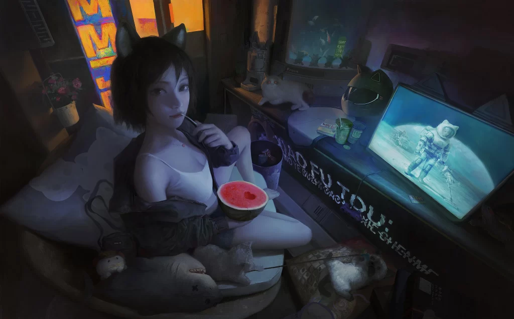 Girl Watermelon Blue Purple Sci Fi