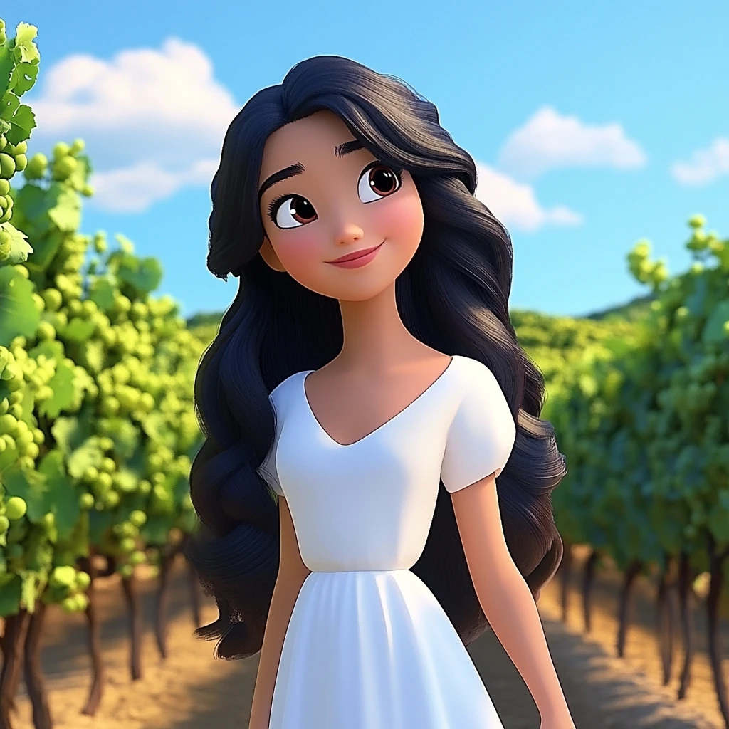 Girl White Dress Long Black Hair Vineyard 3d Animation
