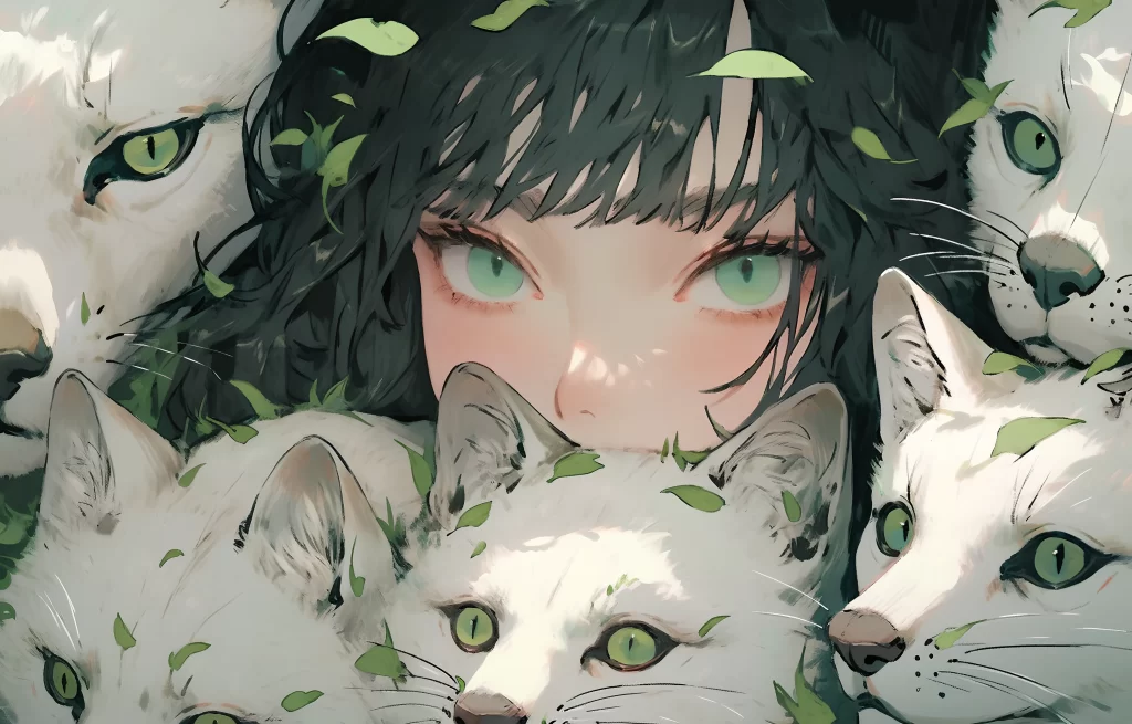 Girl White Foxes Green Eyes Nature