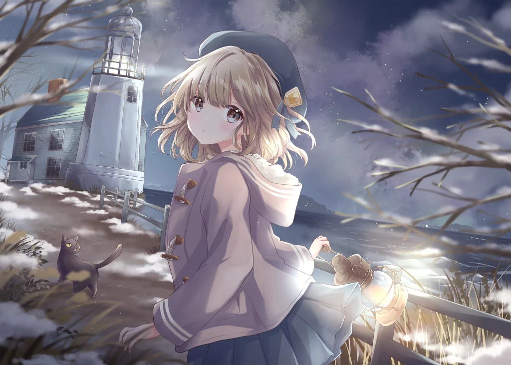 Girl Winter Lighthouse Lantern Fantasy