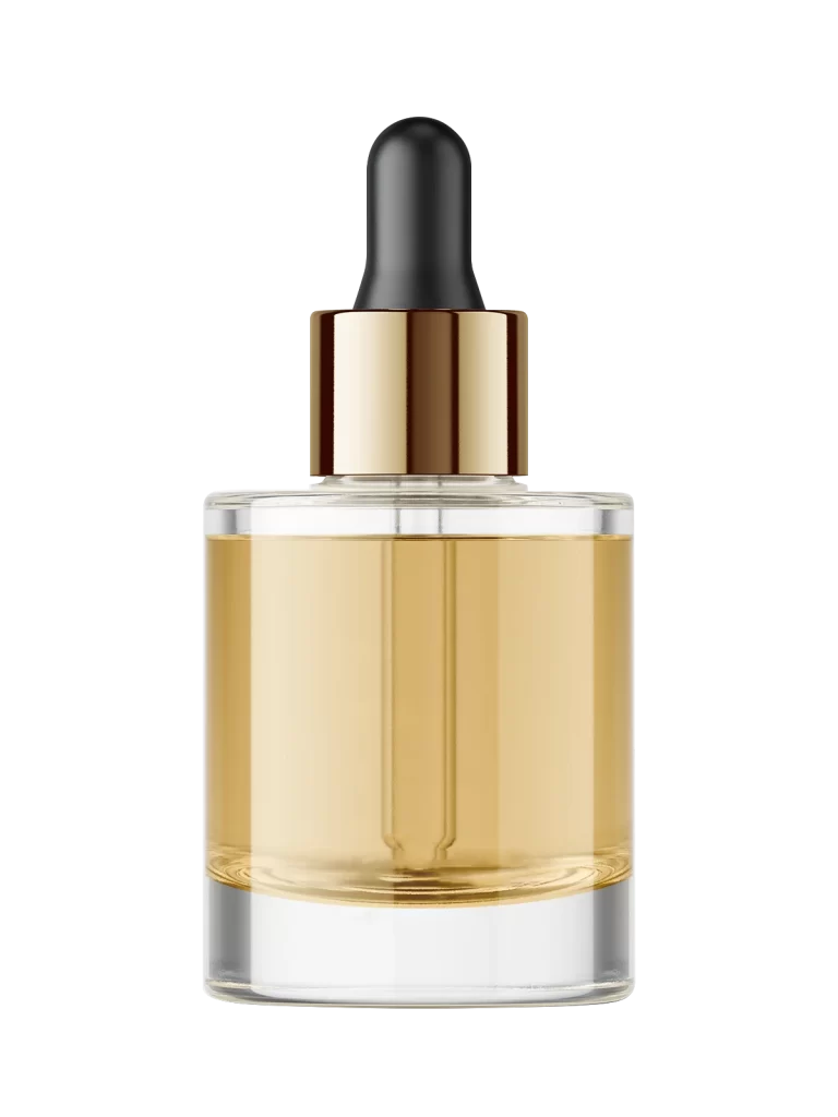 Glass Bottle Amber Liquid Gold Cap