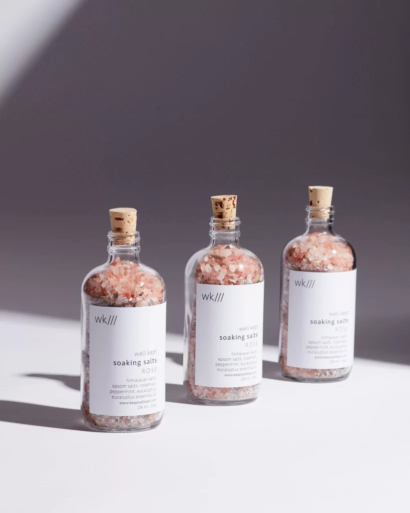 Glass Bottle Cork Stopper Pink Salts Rose Soaking Salts