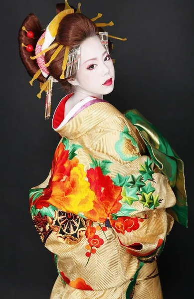Gold Floral Kimono Silk Peony Elegant Ceremonial