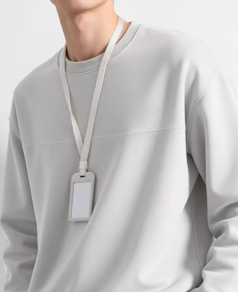 Gray Sweatshirt White Lanyard