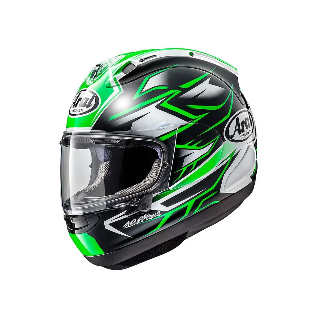 Green Black White Racing Arai Helmet Motorcycle